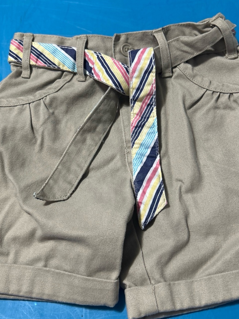 U.S. Polo Assn. Tan Shorts with Multicolor Striped Belt